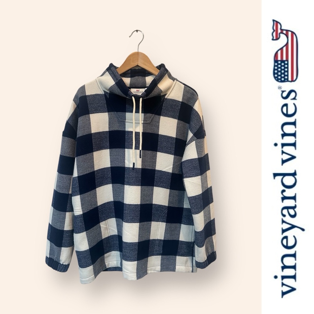 Vineyard Vines Blue and Cream Buffalo Plaid Tunic Top, Size M, MSRP $128